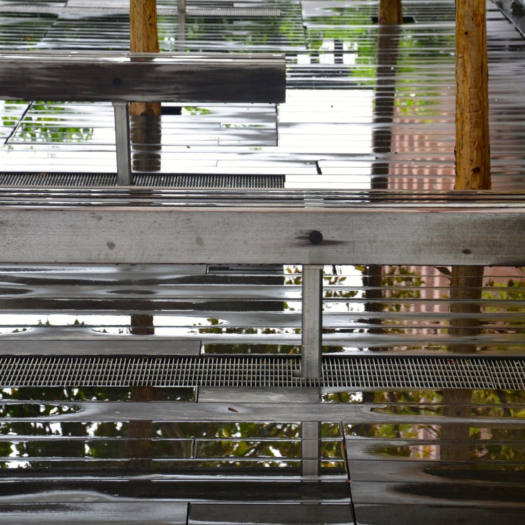 Enjoying reflections in the rain water on the High Line 