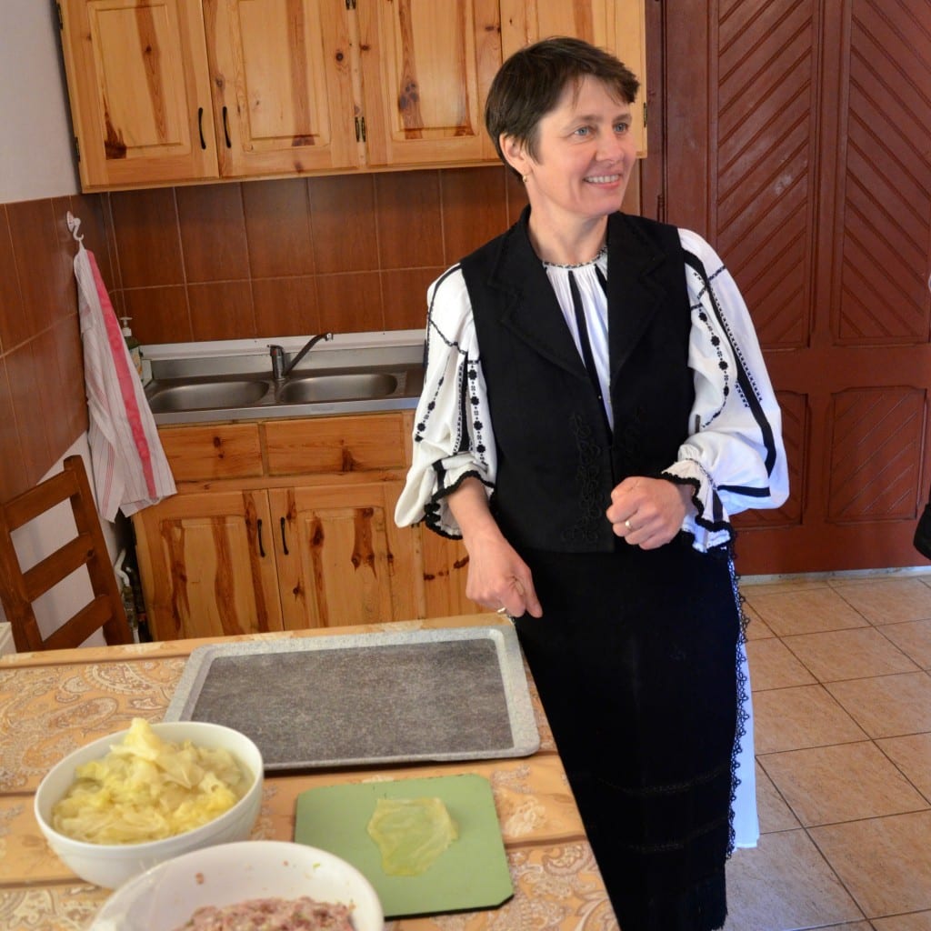 Lovely Romanian in authentic costume teaching us how to prepare traditional fare. DSC_3335