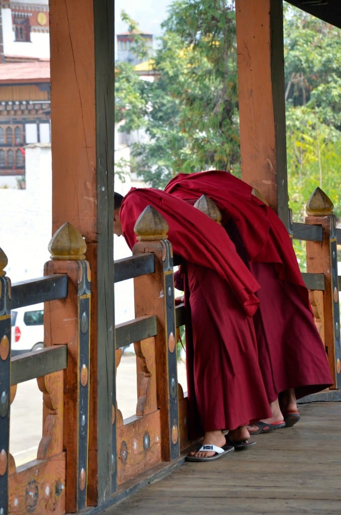 On a covered bridge in front of a dzong. DSC_7906