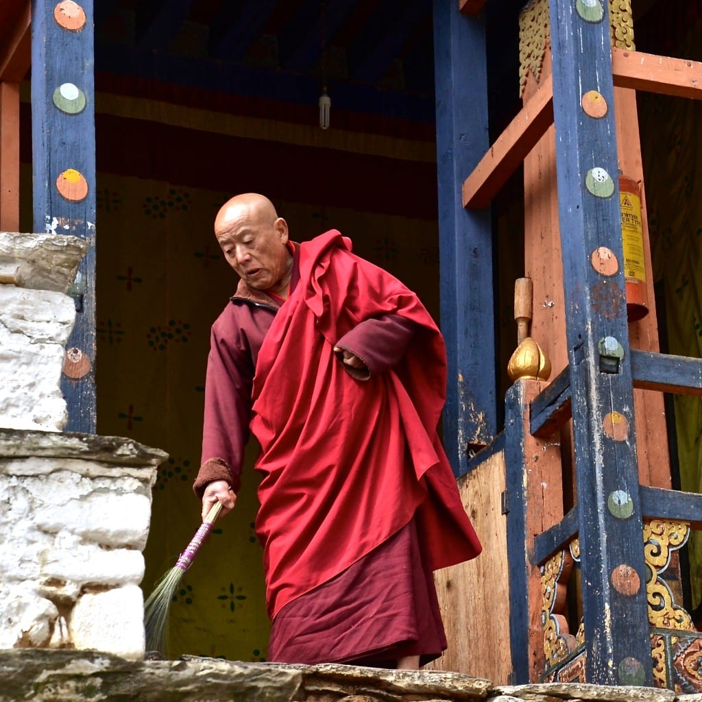 sweeping in front of the temple, Bhutan DSC_8177