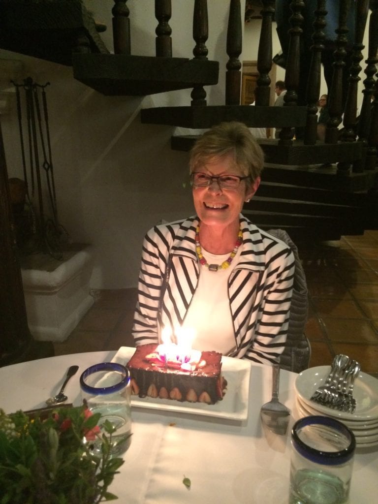 Kathy Leech, celebrating her birthday at Rancho La Puerta 