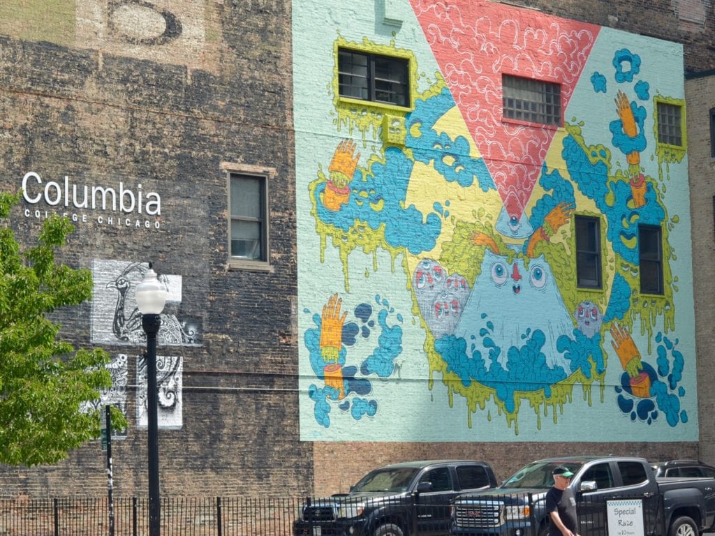 Murals on the walls near Columbia College in Chicago 